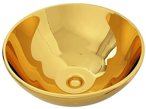 vidaXL Waschbecken Aufsatzwaschbecken Waschtisch Waschplatz Handwaschbecken Waschschale Aufsatzbecken Becken Badezimmer 32,5x14cm Keramik Golden