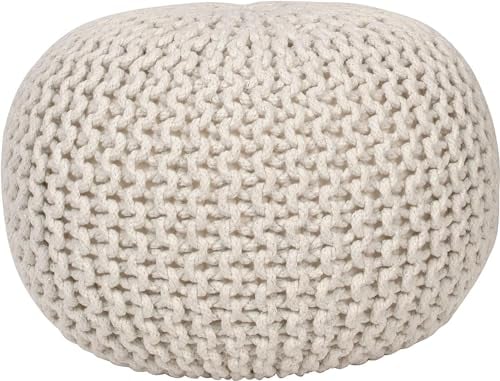 Decor Therapy Lola Pouf, rund, gestrickt, Lurex-Garn und Baumwolle, cremefarben, 20 x 20 x 14 cm