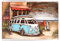 Vintage-Line Handgefertigtes Metallbild 3D-Optik Verschiedene Größen Kunst Bild Wandbild (Metallbild Strandbus Blau (ca. 120c80cm))