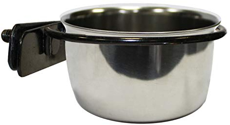 Stainless Steel Cup w/Holder - Durable Metal Mountable Food & Water Dish - Sugar Gliders, Hedgehogs, Chinchillas, Rats, Ferrets, Guinea Pigs, Rabbits, Squirrels, Birds (5 oz., Silver)