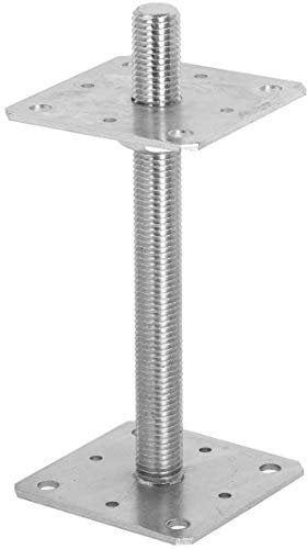 ADGO Poteau de Base Carré Réglable avec une Vis, 160 x 160 mm, Support D'ancrage de Poteau Pour Visser, Fixation de l'Ancre à la Vis avec Hauteur Réglable, Tôle d'Acier Galvanisée Argent, 1 pièce