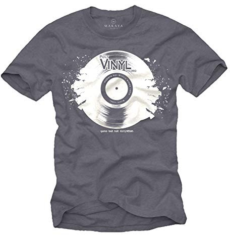 Cooles Dj T-Shirt mit Vinyl Schallplatte Blaugrau Größe XXL