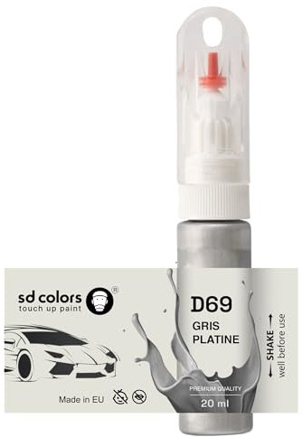 SD COLORS GRIS PLATINE D69 Peinture de retouche 20 ML Pinceau pratique pour réparer les rayures (juste la peinture)