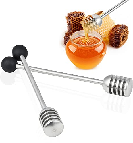 Wordlity - Confezione da 2 bastoncini per miele e sciroppo, in acciaio inox 304, perfetti per mescolare miele, sciroppo d'acero, cioccolato, miele cucchiai (6,3 pollici)