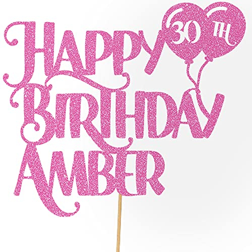 Personalised Happy Birthday Glitter Cake Topper inc Balloons - Lt Pink Any Name & Age Glitter Cake Decoration and Sprinkles - Happy Birthday Decorations - Personalised Toppers for Cakes by Cakeshop