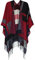 DiaryLook Damen Poncho Schal Winter Cardigan Übergroße Cape Elegant Poncho Für Frauen Umhang Damen Warm Geschenk Für Mutter Schwarz und Rot Gestreift