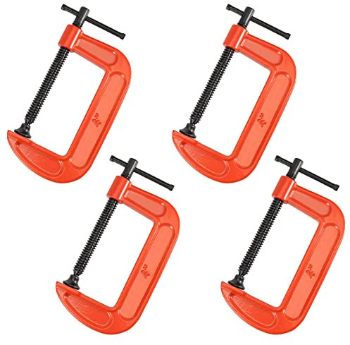 SEUNMUK 4 Pack 4 Inch C Clamps, Heavy Duty G Clamps with Sliding T-Bar, High Strength Malleable Iron C-Clamp for Woodworking, Welding, Building, Auto, 2-1/4 Inch Throat Depth, Orange