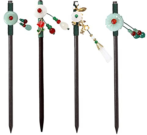 YDDZ 4 Pièces Pinces à Cheveux En Bois, Pinces à Cheveux Sculptées à La Main, Pinces à Cheveux Traditionnelles Rétro, Adaptées Aux Femmes à Utiliser à La Maison, Au Bureau Et Dans d'Autres Lieu (C)