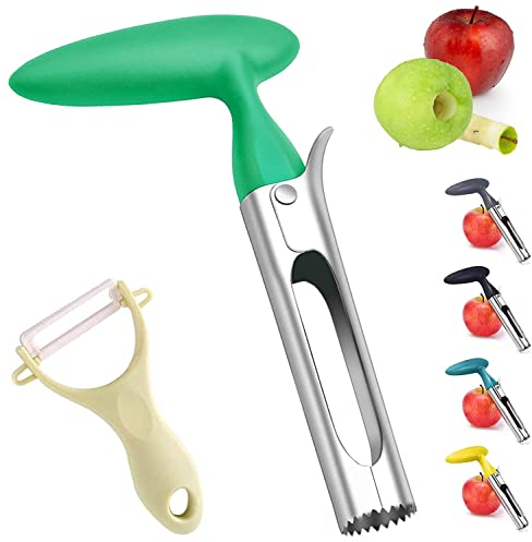 Vide Pomme Enleve Trognon Pomme Vide-Pomme Professionnel en Acier Inoxydable Avec Lame DenteléE Tranchante Et PoignéE D'Angle Ergonomique pour la Maison et Cuisine (Vert)