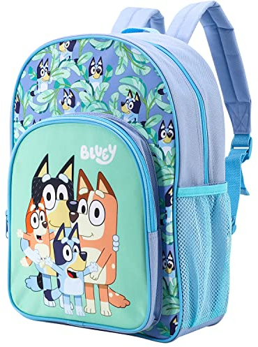 Zawadi Global Bluey Kids - Mochila escolar de primera calidad para niños y niñas, con bolsillo lateral de malla y bolsillo frontal con cremallera, multicolor, 36.7cm (height), 26cm (width), 13cm