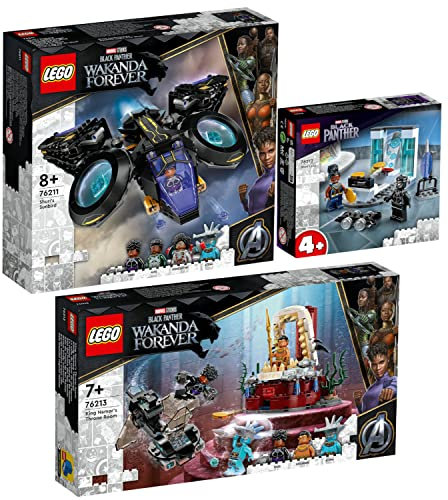 Lego 3er Set: 76211 Shuris Sonnenvogel, 76212 Shuris Labor & 76213 König Namors Thronsaal