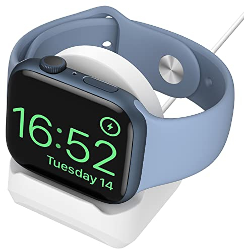 MoKo Soporte de Cargador Compatible con Apple Watch Ultra 2/Ultra/SE/Series 10/9/8/7/6/5/4/3/2/1, Soporte de Carga Portátil de Silicona para iWatch 49mm/46mm/45mm/44mm/42mm/41mm/40mm/38mm, Blanco