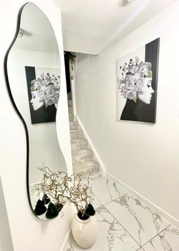 MirrorOutlet The Lacuna - Frameless Modern Full Length Arched Leaner/Wall Mirror 63 X 24 (160CM X 60CM) Silver Mirror Glass with Black wooden Backing - Polished Edging