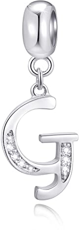 Buchstabe G Charms Initials G Alphabet Anhänger Perlen, 925 Sterling Silber Letra Charm Pendant mit klaren CZ, passen Pandora Graduation Armband, Geschenke für Godmother/Oma/Enkelin