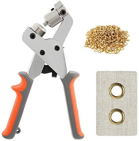 Crovida Grommet Punch Kit 6MM Handle Eyelet Punch Tool with 500Pcs Golden Grommet of 1/4 Inch,Manual Hole Pliers for Belts, Canvas,Crafts, Poster,Tarpaulin Banner