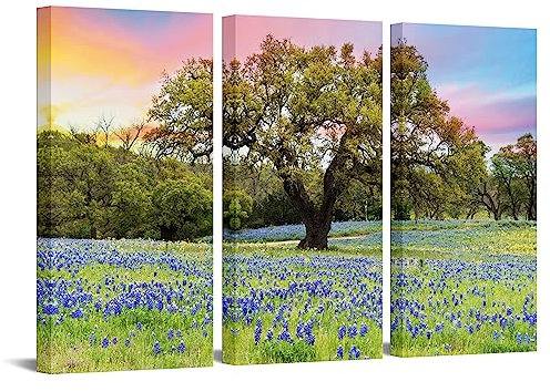Conipit Texas Landschaft Wandkunst Texas Wildblumen Leinwand Bluebonnets Großer Baum Bild Natur Texas Kunstdrucke für Zuhause Wanddekoration Gerahmt 121,9 x 81,3 cm