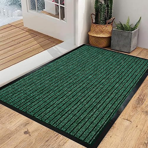 renoazul® Non Skid Washable Rubber Backing Mat, 80 x 150 cm Dirt Trapper, Green Absorbent Runner, Heavy Duty Mud Barrier Carpet, Shoes Dust Scraper Rug for Indoor, Laundry, Door Entrance and Hallway