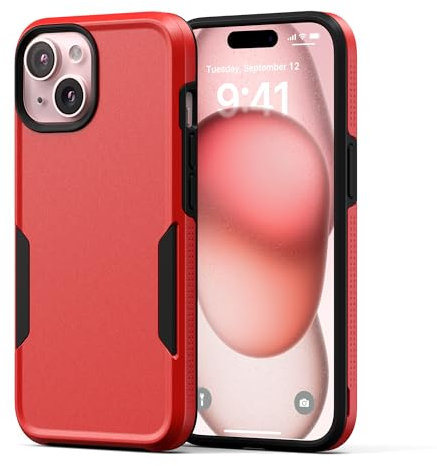 NTG【2023 New compatible for iPhone 15 Case, Heavy-Duty Tough Slim Shockproof [Military Grade Protection] Phone Case for iPhone 15 (6.1 Inch), Red