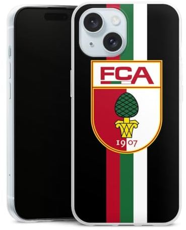 Slim Case kompatibel mit Apple iPhone 15 Silikon Handyhülle transparent Hülle extra dünn FC Augsburg FCA Offizielles Lizenzprodukt