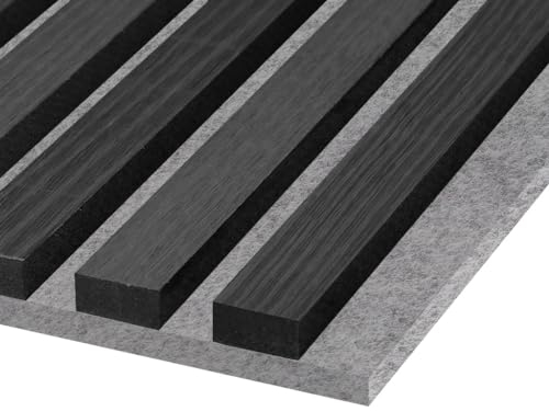 HPFloor Akustik Wandpaneele | MDF Lamellen mit Eichenfurnier | Wandverkleidung zur Schalldämmung & Schallschutz | 240 x 60 cm | 21 mm stark | Filz dunkelgrau | Black Oak