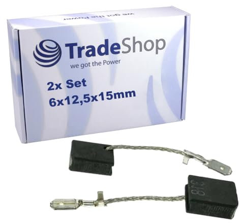 Trade-Shop 318 - Escobillas de carbón para motor (6 x 12,5 x 15 mm, compatibles con amoladora angular rápida Metabo WEV 15-125HT, WEPBA 17-150)