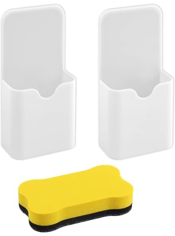Qinsky Stifthalter Magnetisch,2 Pcs Magnetischer Stiftehalter mit Whiteboard Schwamm Magnetisch Markerhalterung Marker Halter für Schule Büro Whiteboard Schließfach Kühlschrank