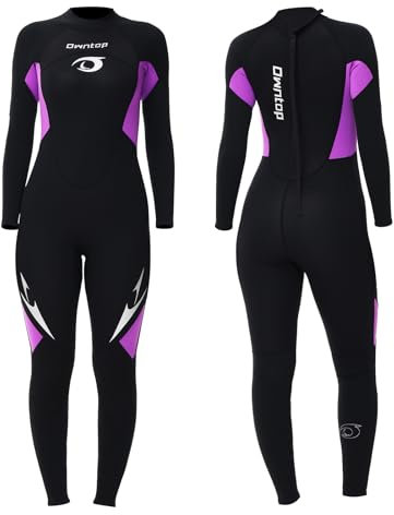 Owntop Damen Ganzkörper 3/2mm Neoprenanzug, Ultra-Stretch Langarm Winter Neoprenanzug, Rückenreißverschluss Erwachsene Neopren Surf- und Tauchanzug, Damen Violett M