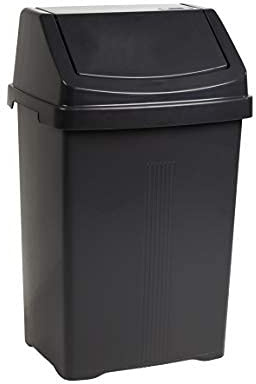 Robust Plastic Swing Bin Waste Recycle Recycling Dustbins With Removable Swing Lid Rubbish Trash Refused Bins Garbage Paper Trash Can For Home Kitchen Bathroom Office (Midnight Greyish, 50L Litre)