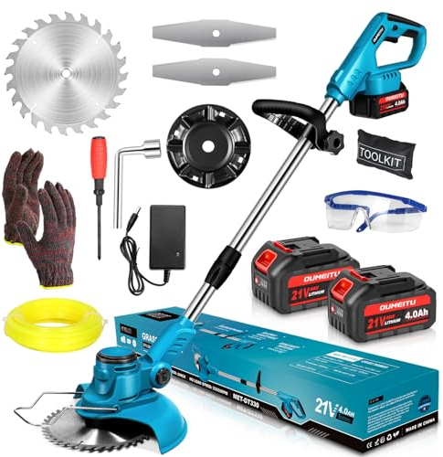 Desbrozadora eléctrica con batería de 21 V, desbrozadora eléctrica con batería, para Makita batería de 1300 W, sin escobillas, con 2 pilas de 4,0 Ah y 8 pulgadas, cabeza para podar césped y jardín