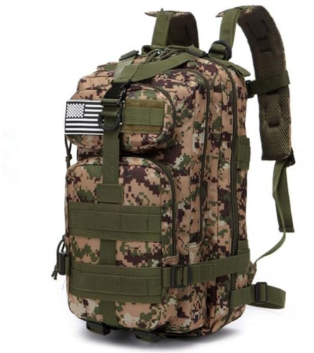 THURAM Rucksack, 20 Liter, strapazierfähiges, wasserdichtes Nylon, Angeln, Outdoor, Militär, taktisch, Sport, Wandern, lässiger Tagesrucksack, camouflage grün, 20 Long