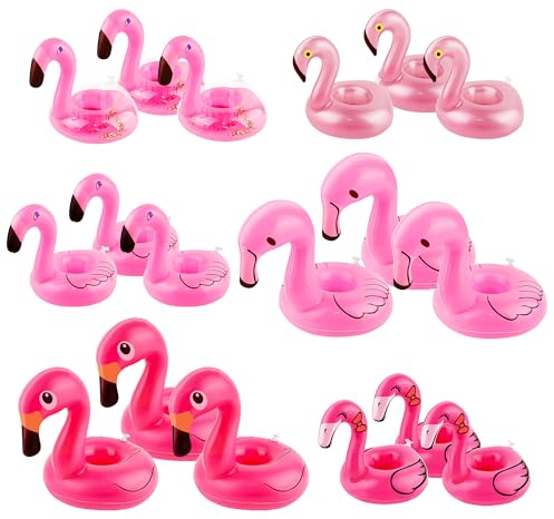 Aufblasbarer Flamingo-Getränkehalter, 18 Stück, Flamingo-Schwimmkörper für Schwimmbad-Party, 6 Arten von Flamingo-Getränken
