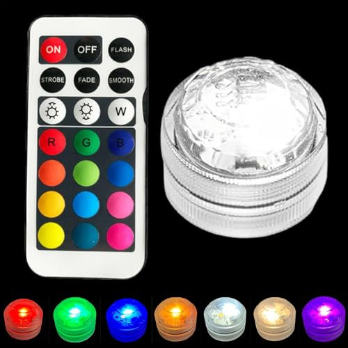 Waterproo RGBW Bougie chauffe-plat LED submersible avec télécommande à piles pour aquarium, piscine, jardin, vase, fontaine, lanterne en papier, centre de table de mariage