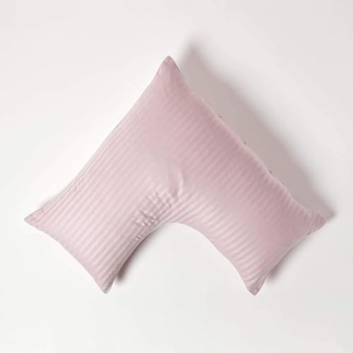 HOMESCAPES Dusky Pink Pure Egyptian Cotton V-Shape Pillowcase 330 TC 500 Thread Count Percale Equivalent Satin Stripe Pillow Case For Nursing Pregnancy and Elderly Pack of 2