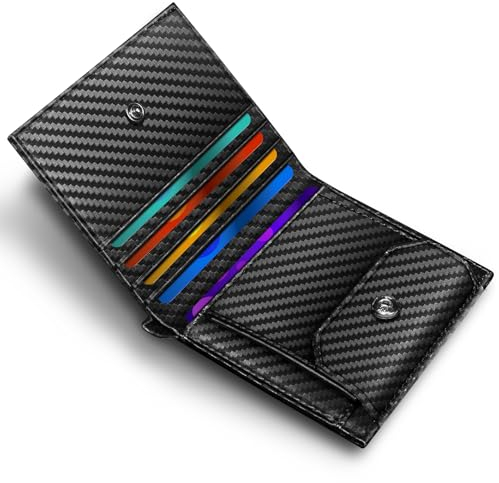 UNOSEKS Geldbörse Herren - Portmonee Herren mit RFID Schutz, Tri-fold Geldbeutel Herren Kein,Slim Wallet mit Münzfach,1 ID & 4 Card Cases(Kohlefaser)