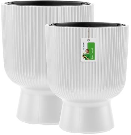 PAFEN Kunststoff Blumentöpfe auf einem Bein - Set 2 Großen 30 cm und 36 cm - Elegant Blumenkübel Übertopf Pflanztopf Pflanzkübel Für Innen Und Balkon Garten Pflanze | Weiß