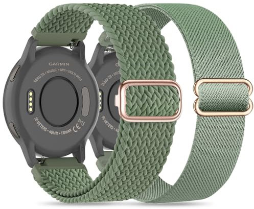 Wizvv 18mm Geflochten Loop & Elastisch Nylon Armband, Kompatibel mit Garmin Venu 3S/Venu 2S/Vivomove 3S/Vivoactive 4S, Dehnbares Nylon Armband für Forerunner 255S/265S Herren Damen