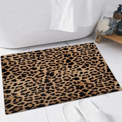EMFSLA rutschfest Badezimmer Badeteppiche,Weich Hochflor Saugfähig Badvorleger Waschbar Flauschige Mikrofaser Badematte,Leopardenmuster-Design für Nahtlose Druckarbeiten,60x90 cm