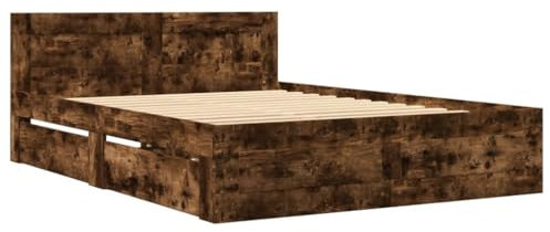 vidaXL Bettgestell, Bett mit Kopfteil, Bettrahmen mit Lattenrost, Doppelbett Schlafzimmerbett mit Stauraum, Räuchereiche 120x200cm Holzwerkstoff