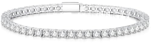 LOVANS Bracelet for Womens, Silver Plated Tennis Bracelet With Sparkle Cubic Zirconia, Fashion Jewelry Birthday Anniversary Present for Mum, Lady
