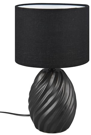 Reality Leuchten Tischleuchte Melva R51771032, Fuß Keramik Schwarz matt, Schirm Stoff Schwarz, exkl. 1x E14