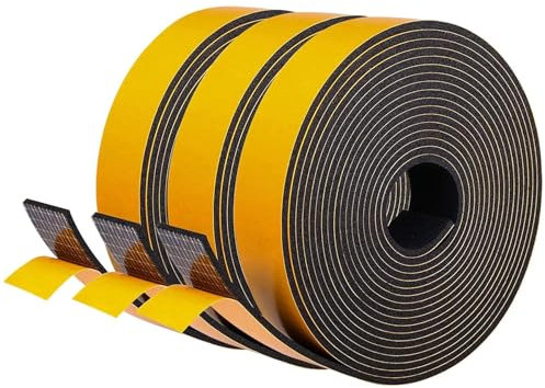 LIKERAINY Burletes Puertas Tira de Sellado 19x3mm Sello de Espuma Autoadhesiva Burlete de Goma para Puerta Ventana Cinta para Anti Frío Aislante Ruido y Colisión Negro 3 Rollos 15 Metros