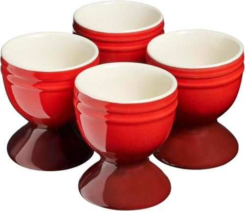 Professional Egg Cup Set of 6 |Ceramic Egg Holders Stoneware Dinnerware Set 6 x 40ml (4 Pcs Red)