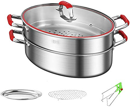 Vaporizador De Pescado Ovalado, Olla De Cocción Al Vapor Profesional De Acero Inoxidable, Para Mariscos Al Vapor/asar Pavo, Universal Para Cocina De Inducción, Estufa (Doble Capa)