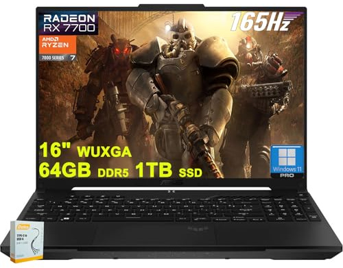 ASUS TUF Gaming A16 Laptop | 16 WUXGA 165Hz 100% sRGB | AMD 8-core Ryzen 7 7735HS | 64GB DDR5 1TB SSD | Radeon RX7700S 8GB Graphic (>RTX4060) | Retroilluminato USB-C USB4 Win11Pro w/DLCA accessorio