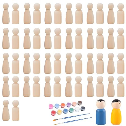 50 Stück Holzfiguren Zum Bemalen mit Pinsel und Farbe, Gemalt Spielfiguren Holzfiguren 2-Formen Spielfiguren Holz Kann Gefärbt Werden Holzkegel Mit Einem Pinsel Holzkegel Zum Basteln und Holzpuppen