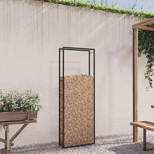 SDWEHO7 Kaminholzregal Metall Feuerholzregal für Innen und Außen, Holzlager, Freistehend Brennholzregal Kaminholzkorb Kaminholzständer Kaminholzhalter, Mattschwarz 80x28x222 cm