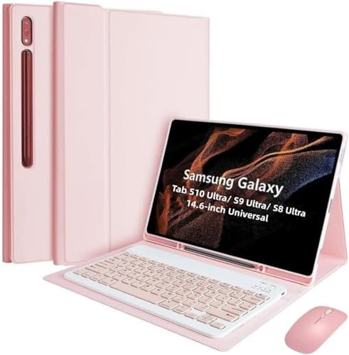 Cover Per Samsung Galaxy Tab S10 Ultra/S9 Ultra/S8 Ultra 14.6 Pollici con Bluetooth Wireless Italiano tastiera (QWERTY) e Mouse Coperchio Protettivo con Scanalatura Portapenna Keyboard Case Rosa