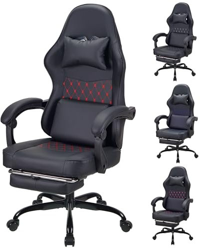 Play haha.Ergonomic reclining seat with footrest high back support adjustable armrests PU leather finish lumbar and neck cushion ideal for gaming home office use