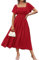 GRACE KARIN Casual Women's Summer Elegant Wedding Guest Dress Ruffle Sleeve Flowy Long Chiffon Dress Red M