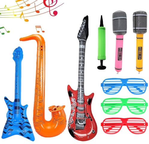 YUZHEDM Guitare Gonflable Ensemble de 9 Pièces Rock Star Jouet Gonflable Jouets de Guitare 35.43inch Instruments Musique Gonflable Convient pour Les Soirées à Thème de Ballons, Les Jeux de Rôle, etc.